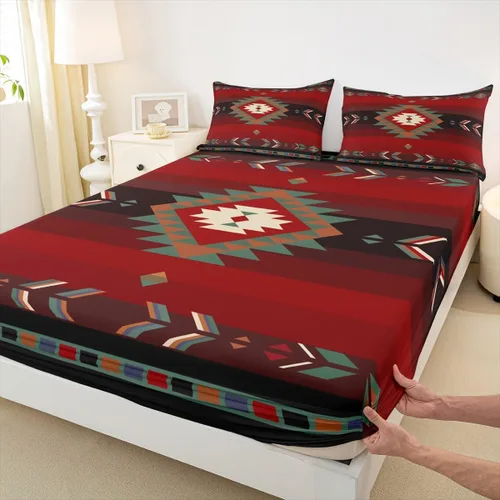 Miniatura 4 de Juego de sábanas bajeras de diseño nativo americano del suroeste para niños, niñas y adolescentes, juego de ropa de cama tribal para niños, niñas