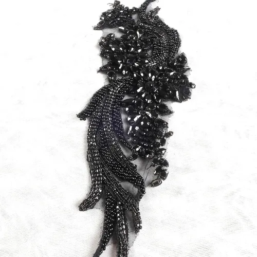 Miniatura 6 de 1 par de diamantes de imitación hechos a mano con cuentas para bricolaje, apliques de ropa, 14.5 x 4.9 pulgadas, decoración de vestido de novia