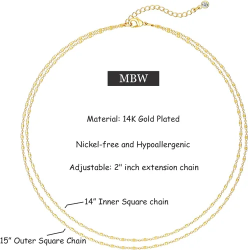 Miniatura 6 de MBW Delicado collar gargantilla para mujer, chapado en oro de 14 quilates, collares de cadena de cubo en capas para mujer, collares simples de moda
