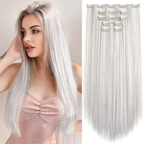 Miniatura 17 de Extensiones de cabello sintético con clip, color burdeos de 18 pulgadas de largo, invisibles, gruesas, extensiones de cabello lacio con clips, 5