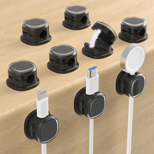 Miniatura 20 de Clips de cable magnéticos, soporte de cable ajustable, organizador adhesivo de alambre para hogar, oficina, escritorio, teléfono, PC, automóvil