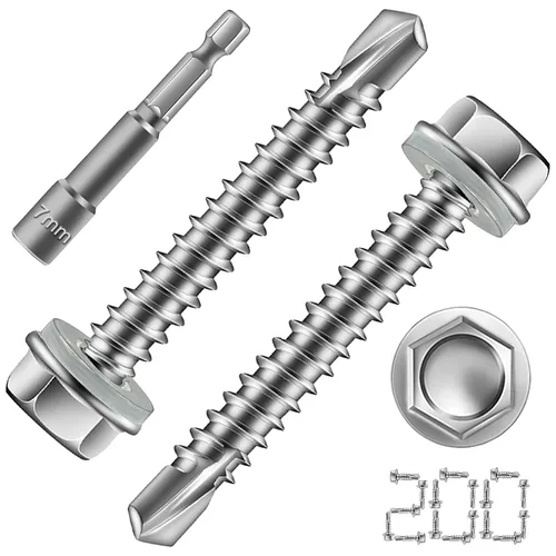 Miniatura 15 de 150 tornillos autoperforantes #8 x 2 para metal, tornillos hexagonales de acero inoxidable 410, tornillos Tek magnéticos de alta resistencia