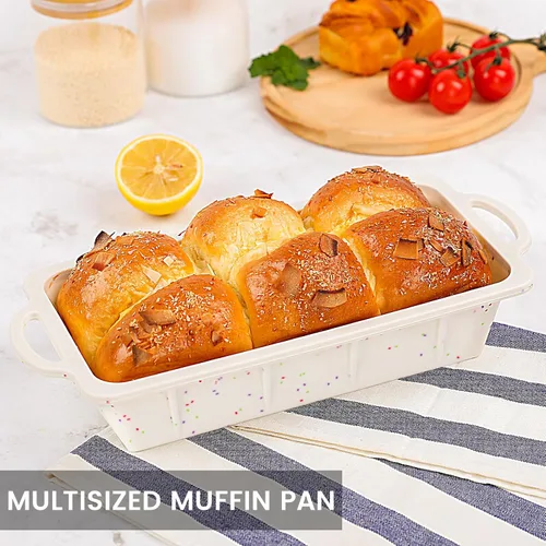 Miniatura 6 de Vinino Molde de silicona para pan con marco reforzado de metal, molde para pan de 9.5 x 5 pulgadas, molde para pan de 1 lb de silicona Crema