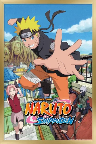 Miniatura 14 de Trends International Naruto Shippuden - Póster de pared de salto, 14.725 x 22.375 pulgadas, versión enmarcada de madera de granero