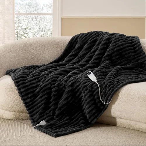 Miniatura 10 de Bedsure Manta eléctrica individual – Manta eléctrica de franela gruesa a rayas, calefacción con 6 ajustes de tiempo (hasta 10 horas), 6 ajustes