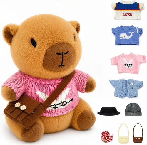 Miniatura 8 de Capybara - Peluche de Capybara con 9 prendas y accesorios, súper suave, para niños y niñas de 10.2 pulgadas (Capybara negro)