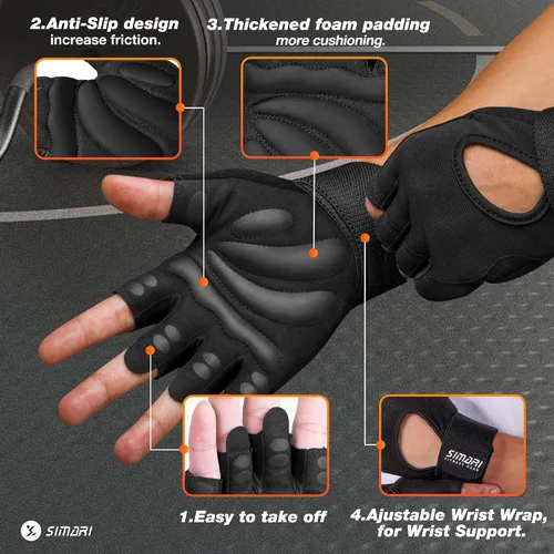 Miniatura 2 de SIMARI Guantes de entrenamiento transpirables para hombres y mujeres, guantes acolchados para levantamiento de pesas con gran agarre, protección