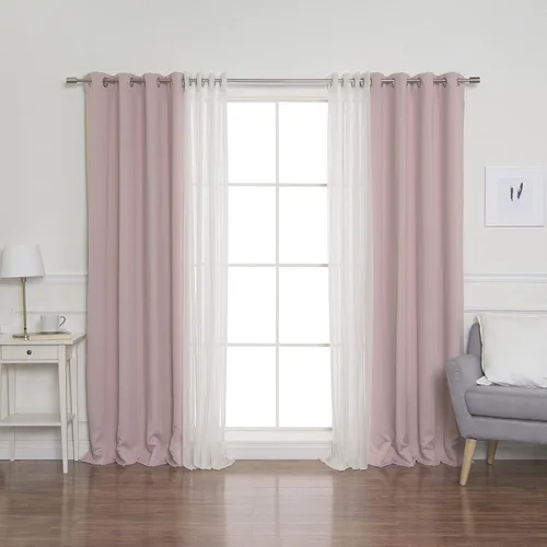 Miniatura 5 de Best Home Fashion Mix and Match - Juego de 4 cortinas de tul transparente y opacas, con ojales de acero inoxidable y níquel Rosa empolvado