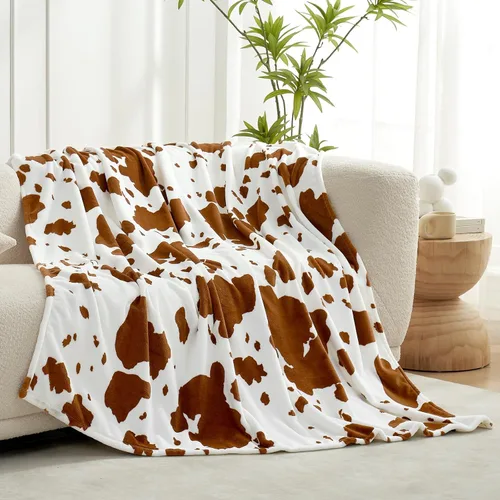 Miniatura 26 de Cozy Bliss Manta mullida con estampado de vaca para sofá, manta gruesa, suave y cálida de forro polar que no desprende para decoración occidental