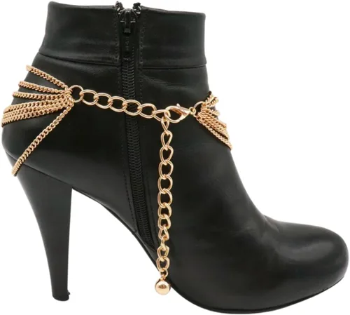 Miniatura 4 de Pulsera de cadena de metal dorado para mujer, estilo occidental, tobillera con dije de corazón, Metal, Sin gemas.