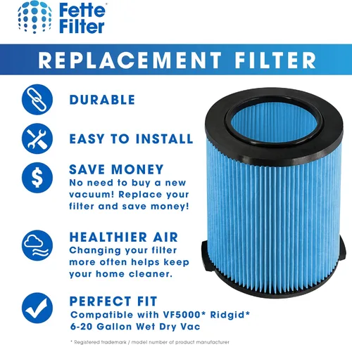 Miniatura 4 de Fette Filter - Filtro de repuesto VF5000 para filtro de reemplazo de polvo fino de 3 capas para RIDGID 5 galones y más grande Wet Dry Vac WD1450