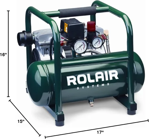 Miniatura 2 de Rolair JC10 1 HP compresor de aire sin aceite con protección de sobrecarga y RPM bajas para funcionamiento silencioso.