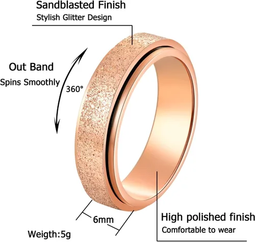 Miniatura 8 de Anillos giratorios para aliviar la ansiedad y la ansiedad para mujeres, 0.236 pulgadas, acero inoxidable, para aliviar la preocupación y el estrés
