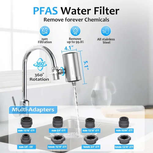Miniatura 2 de WINGSOL WINGSOL - Filtro de agua de acero inoxidable para grifo de fregadero, NSF/ANSI 42, purificador de grifo giratorio de 360° reduce PFAS