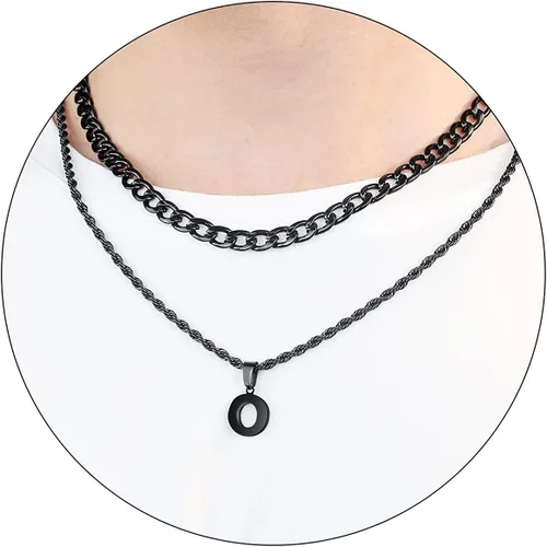 Miniatura 47 de SENRAN Collar con inicial en capas de la A a la Z para hombre, cadena de cuerda torcida de acero inoxidable de 18 a 20 pulgadas, dije de letra