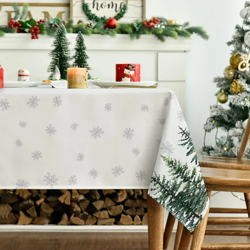 Miniatura 3 de Horaldaily Mantel de Navidad rectangular de 52 x 70 pulgadas, diseño de árboles de nieve de invierno, color blanco, lavable, para fiesta, picnic