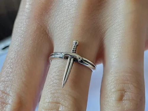 Miniatura 5 de Anillo de espada de plata de ley 925, banda de daga, ajuste abierto, joyería unisex
