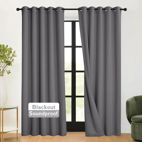 Miniatura 28 de RYB HOME 3 en 1 insonorizadas - oscurecedoras - cortinas de lino con aislamiento, cortinas de ahorro de energía con bloqueo de ruido para Lino blanco