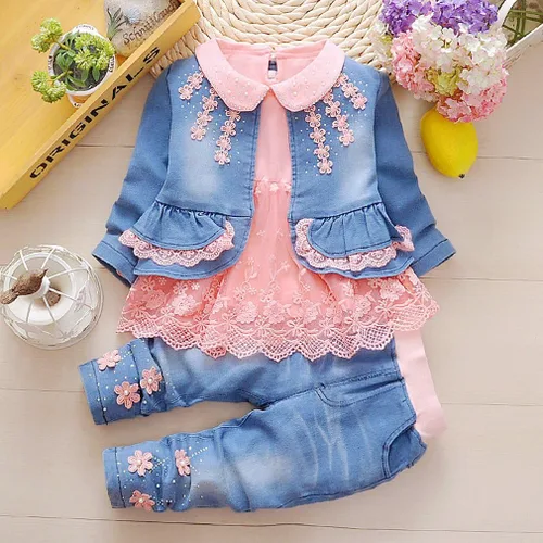 Miniatura 2 de 19.7 ft-4years - Conjunto de ropa de mezclilla para niñas y bebés (3-4, naranja), Naranja