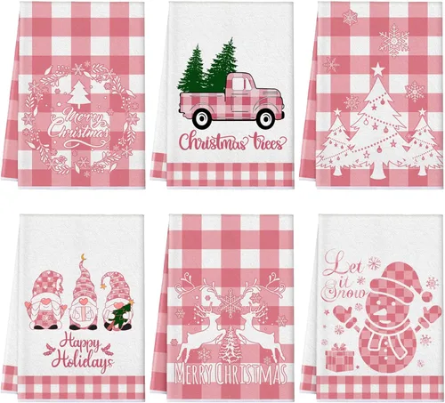 Miniatura 8 de Sratte 6 piezas de toallas de cocina navideñas, toallas de mano de muñecos de nieve de invierno, toallas absorbentes de árbol de Navidad y renos