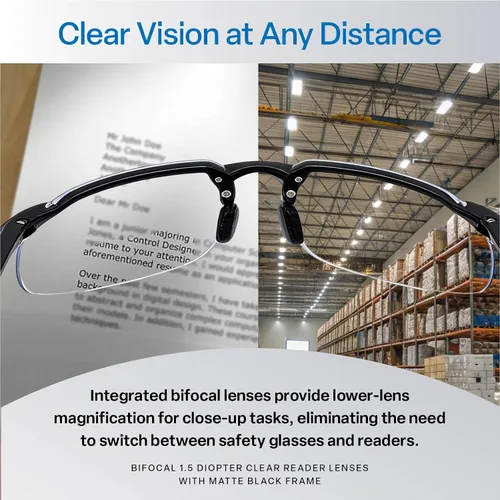 Miniatura 3 de Bullhead Safety Swordfish - Lentes de seguridad bifocales de 1.5 dioptrías, ANSI Z87+, lentes de lectura con protección contra la luz UV