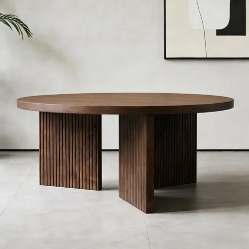 Miniatura 7 de Mesa de café redonda de madera, mesa de café de 35" con mesa gruesa y lisa, mesa central baja circular con patas estables en forma de X, mesa de té
