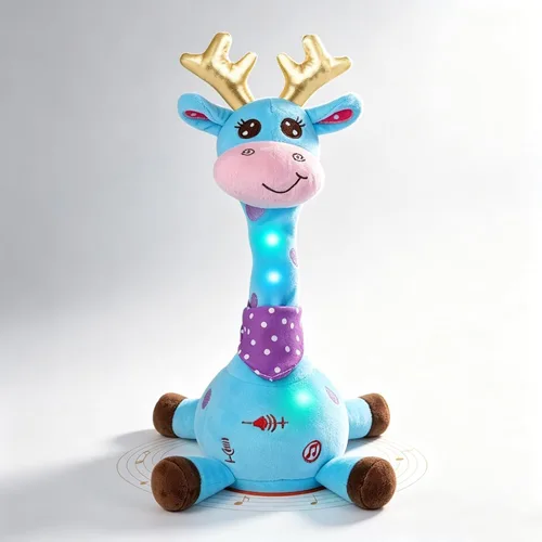 Jirafa que habla bailando con cuernos dorados, juguete de peluche para bebé que repite lo que dices, juguete musical con cuernos dorados, regalos