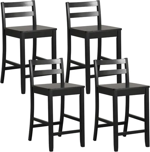 Miniatura 9 de COSTWAY Juego de 2 taburetes de bar de madera, taburetes de altura de mostrador de 24 pulgadas con respaldo ergonómico y reposapiés, sillas de Blanco