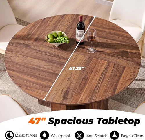 Miniatura 3 de OKD Mesa de comedor redonda de madera moderna de 47 pulgadas para 4, mesa de comedor con base de pedestal cruzada estable y mesa gruesa, mesa