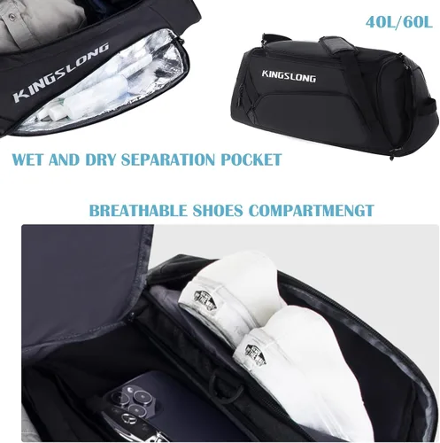 Miniatura 7 de TPAID Bolsas de lona para viajar, bolsas de lona grandes de gimnasio de 40 L para hombres, mochila impermeable con compartimento para zapatos, Bolsa