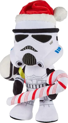 Miniatura 3 de Mattel Muñeco y adorno de Star Wars Stormtrooper, juguete suave de 10 pulgadas con gorra de Santa, bastón de caramelo y saco que almacena
