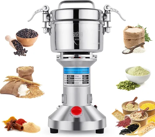 Heavy-Duty Electric Grain Mill Grinder – 2000W 750g Capacity 304 Stainless Steel Commercial Grade for Grinding Dry Grains, Coffee, Spices –