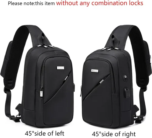 Miniatura 25 de DUSLANG Mochila de hombro para senderismo, bolsa cruzada para hombres, bolsas de pecho con puerto de cargador USB para campamento casual, ciclismo