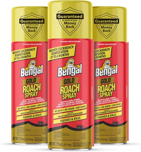 Bengal Spray Gold Roach – Aerosol para insectos inodoro, sin manchas para el hogar, evita la reinfestación hasta por 6 meses, 11 onzas, paquete de 3