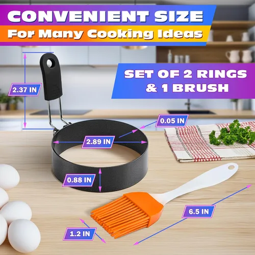 Miniatura 2 de 2 anillos de huevo para freír huevos, molde redondo de acero inoxidable de 2.89 pulgadas, mango plegable, resistente al calor y no deformable