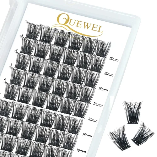Miniatura 16 de QUEWEL Extensiones de pestañas postizas en racimo, 240 pestañas postizas individuales, rizo 10D-0.10D, de 0.630 pulgadas, sin nudos, suaves