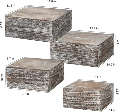 Miniatura 2 de Soportes cuadrados de madera vintage para tartas de madera, juego de 4 soportes de madera para cupcakes, cajas de madera rústica de 12 pulgadas