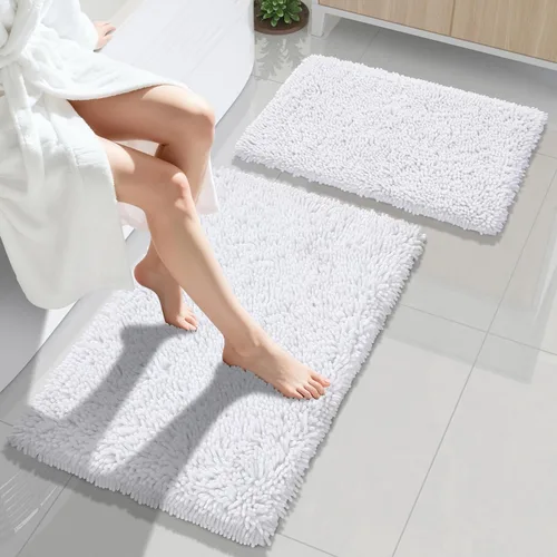 Miniatura 47 de Yimobra Juego de 2 alfombras de baño, alfombra de baño suave y absorbente y alfombra de inodoro en forma de U con respaldo antideslizante, alfombras