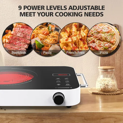 Miniatura 7 de Placa de cocina eléctrica de 110V, estufa eléctrica portátil de 1800W, placa caliente infrarroja, quemador individual Nafewin para encimera