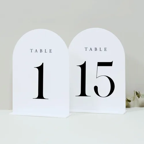 Miniatura 16 de Números de mesa de arco esmerilado para recepción de boda, paquete de 10 piezas de 5x7" Signos acrílicos de arco esmerilado con soporte, números