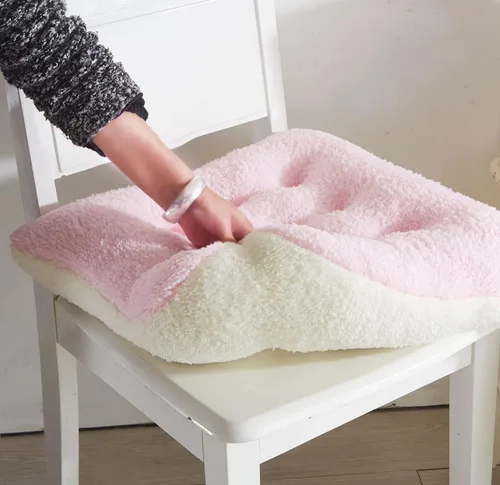 Miniatura 13 de Cojines de silla cómodos cuadrados y redondos de lana de cordero artificial, cojines de asiento de silla suaves y esponjosos de felpa para casa