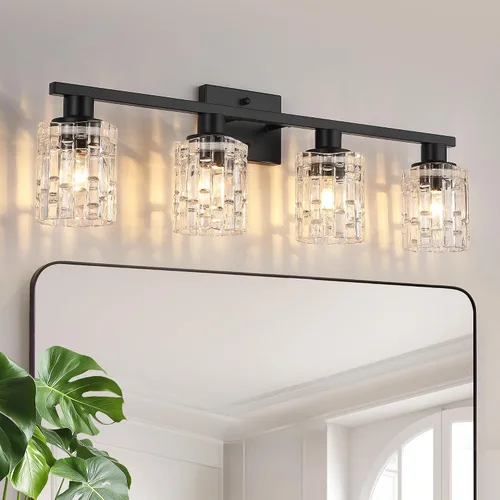 Miniatura 12 de 2 luces de tocador de baño de oro cepillado sobre el espejo, iluminación moderna de tocador con pantalla de cristal de cristal, accesorios