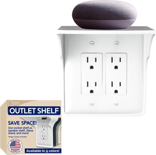 Miniatura 13 de Estante de Enchufes Doble de Pared Power Perch con Correa de Almacenamiento de Cables - Organiza y Recupera Espacio en el Baño - Soporte para Alexa