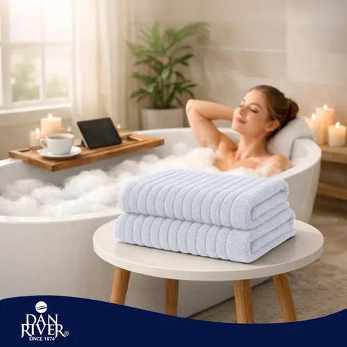 Miniatura 58 de DAN RIVER Paquete de 2 sábanas de baño de 35x70 pulgadas, sábanas de baño jumbo acanaladas para adultos, toallas grandes gruesas y absorbentes