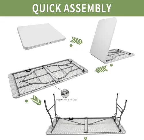 Miniatura 3 de Mesa plegable de plástico de 6 pies, mesa de picnic portátil al aire libre, para campamento, fiesta, boda, picnic, con cerradura, asa, color blanco