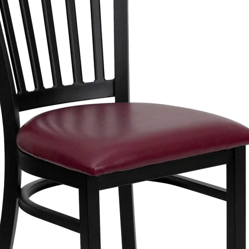 Miniatura 9 de BizChair Silla de restaurante de metal con respaldo vertical negro - Asiento de vinilo burdeos