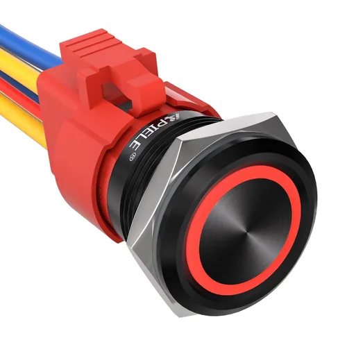 Miniatura 10 de APIELE Interruptor de Botón Pulsador con Pestillo de 10 Amperios 22mm 12V Ojo de Ángel LED Impermeable Aleación de Aluminio Redondo Autobloqueante