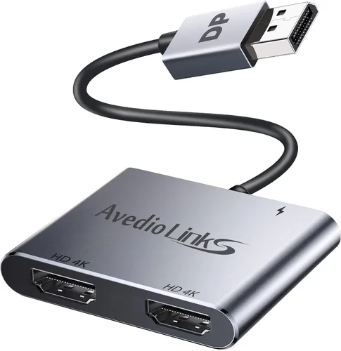 Adaptador DisplayPort a HDMI dual, fuente DP 4K 60Hz a divisor HDMI multimonitor, adaptador de pantalla de modo extendido para monitores duales