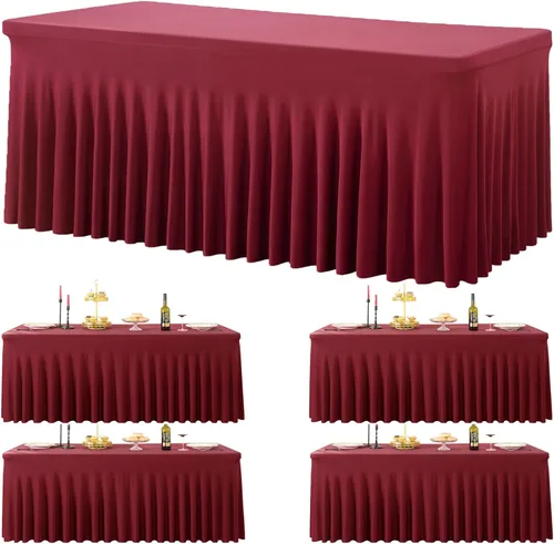 Miniatura 14 de Paquete de 2 manteles de spandex para mesas rectangulares de 8 pies, mantel elástico rosa de 8 pies, manteles ajustados, falda de mesa para fiestas