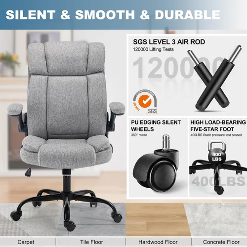 Miniatura 7 de Silla de oficina con respaldo alto, ergonómica, ejecutiva, silla de escritorio para computadora, cómoda tela, acolchada, sillas de escritorio